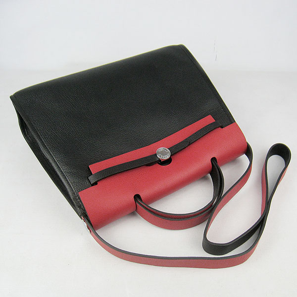 7A Replica Hermes Black/Red Kelly 32cm Togo Leather Bag 60667